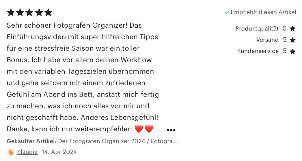 Fotografen Planer Organizer Produktivität Struktur Übersicht Professionell Effizienz Einfach